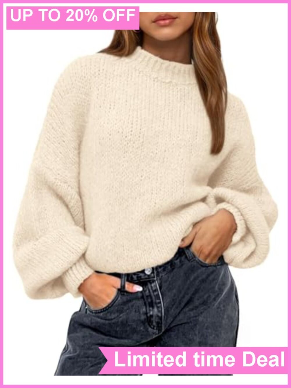 Oversized Crewneck Knit Pullover Sweater Long Sleeve Ribbed Womens Fall Top